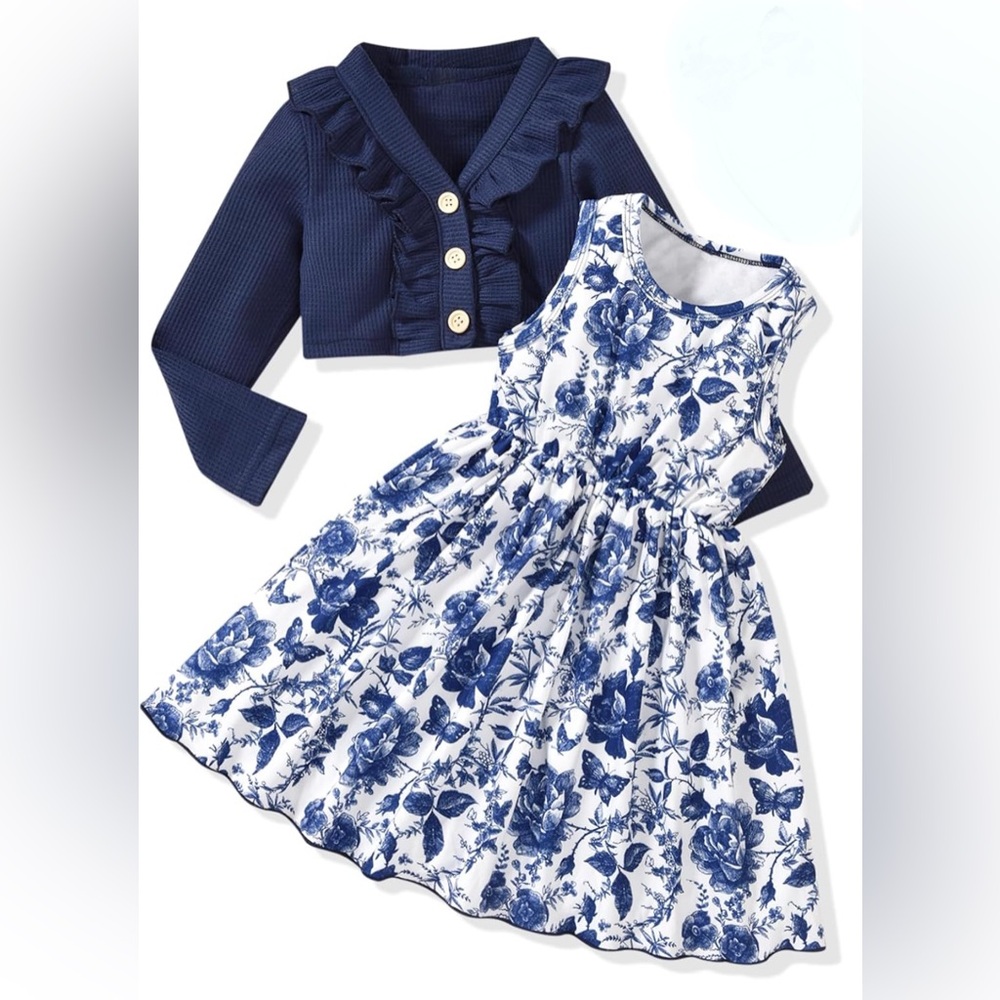 Toddler Little Girls Dress & Cardigan set